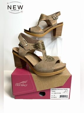 NEW Dansko Deandra Shimmer Suede Taupe Heel Size EU 37 in Original Box